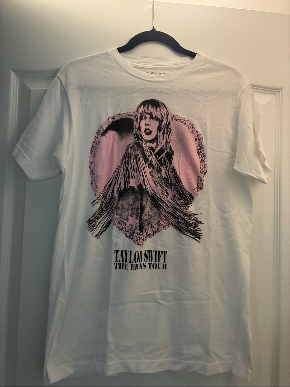 Taylor Swift White Eras Tour Logo Tee with Pink Accent